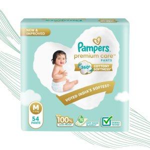 Pampers Premium Care Pants, Medium size baby Diapers, (M) 54 Count,7-12 kg Softest ever Pampers Pants