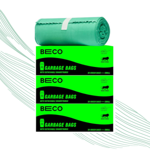 Beco Eco-Friendly Garbage Bags | 90 Pcs | Small- 17 x 19 Inches | 30 Bags x 3 Rolls | Green | Dustbin/Trash Bags with Detachable Drawstrings | For Dry & Wet waste